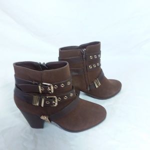 Brown buckle booties